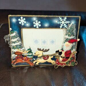 *3 FOR $9* NEW Metal 3D Santa Reindeer Sleigh 3.5"x5" Shelf Photo Picture Frame